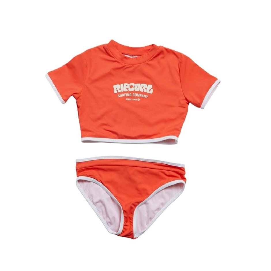 RIP CURL Girl's Surf Puff Bikini Swim Wear Set - Hot Coral, Size 8. RRP: $7