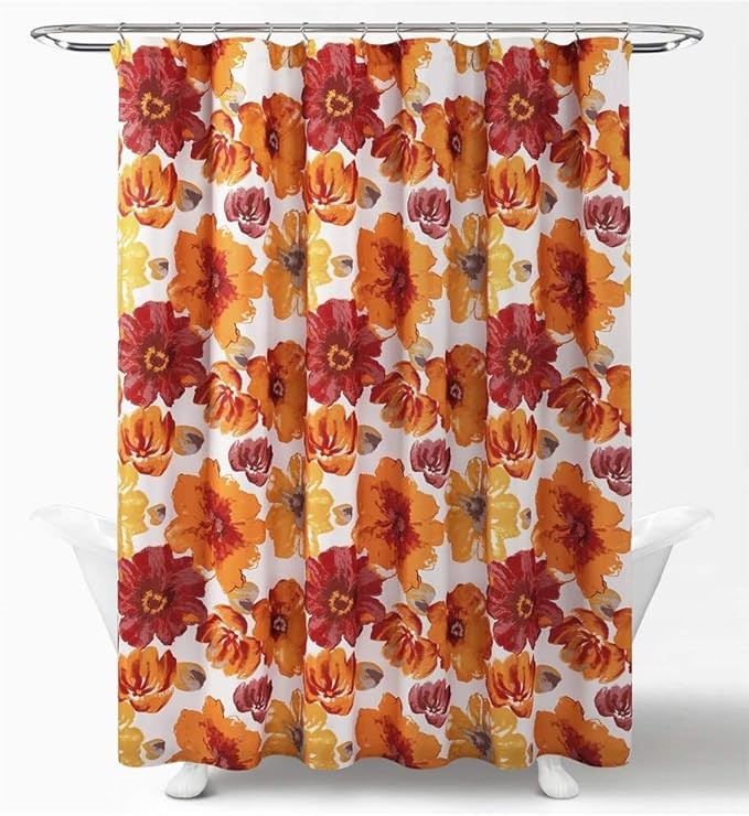 2 x LUSH DECOR Leah Shower Curtain. Dimensions: 72" x 72", Orange/Red.
