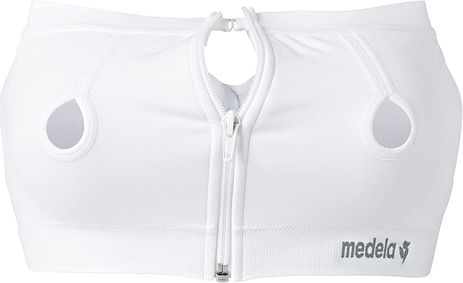 MEDELA Easy Expression Bustier, Hands-Free Pumping Bra, White, Small. NB: R