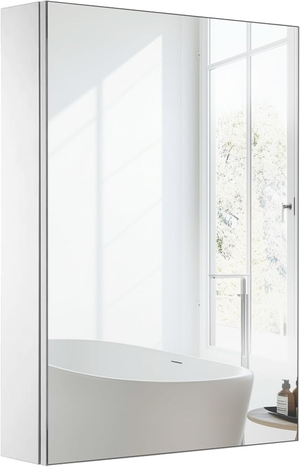 VIVIENDO Bathroom Mirror Cabinet, Stainless Steel Frame Wall-Mounted Vanity