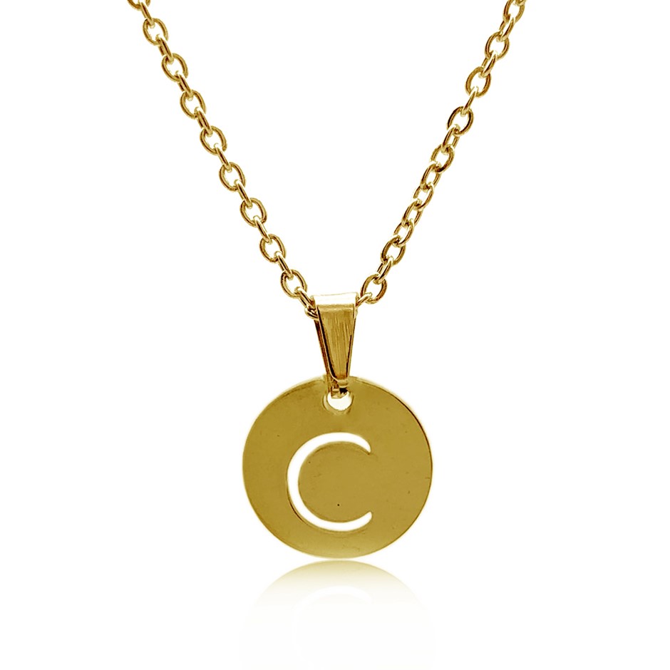 Initial Charm Letter 'C' Gold Plated Pendant Necklace