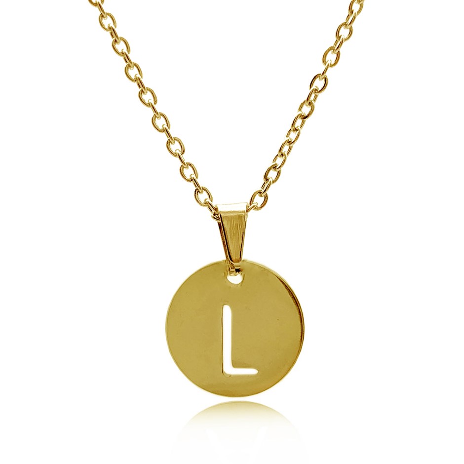 Initial Charm Letter 'L' Gold Plated Pendant Necklace