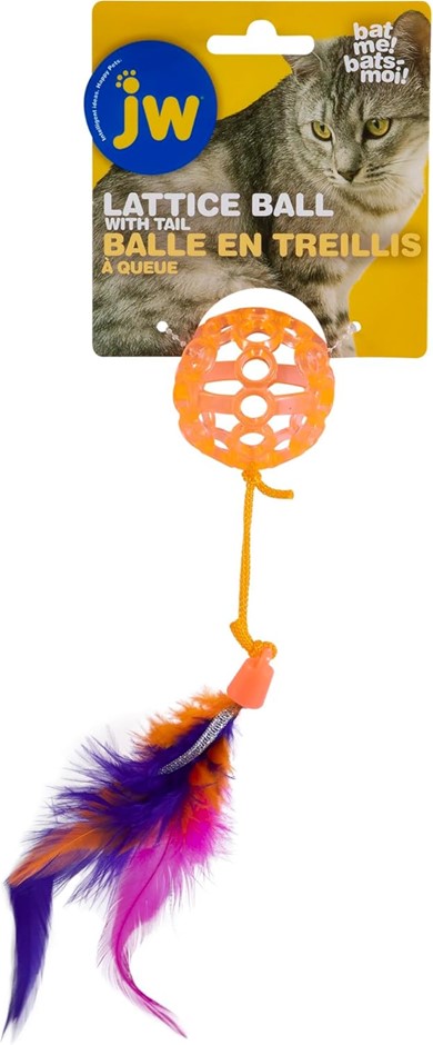 2 x Assorted Cat Toys, Comprising: 1 x JW Action Lattice Ball W/Tail & 1 x