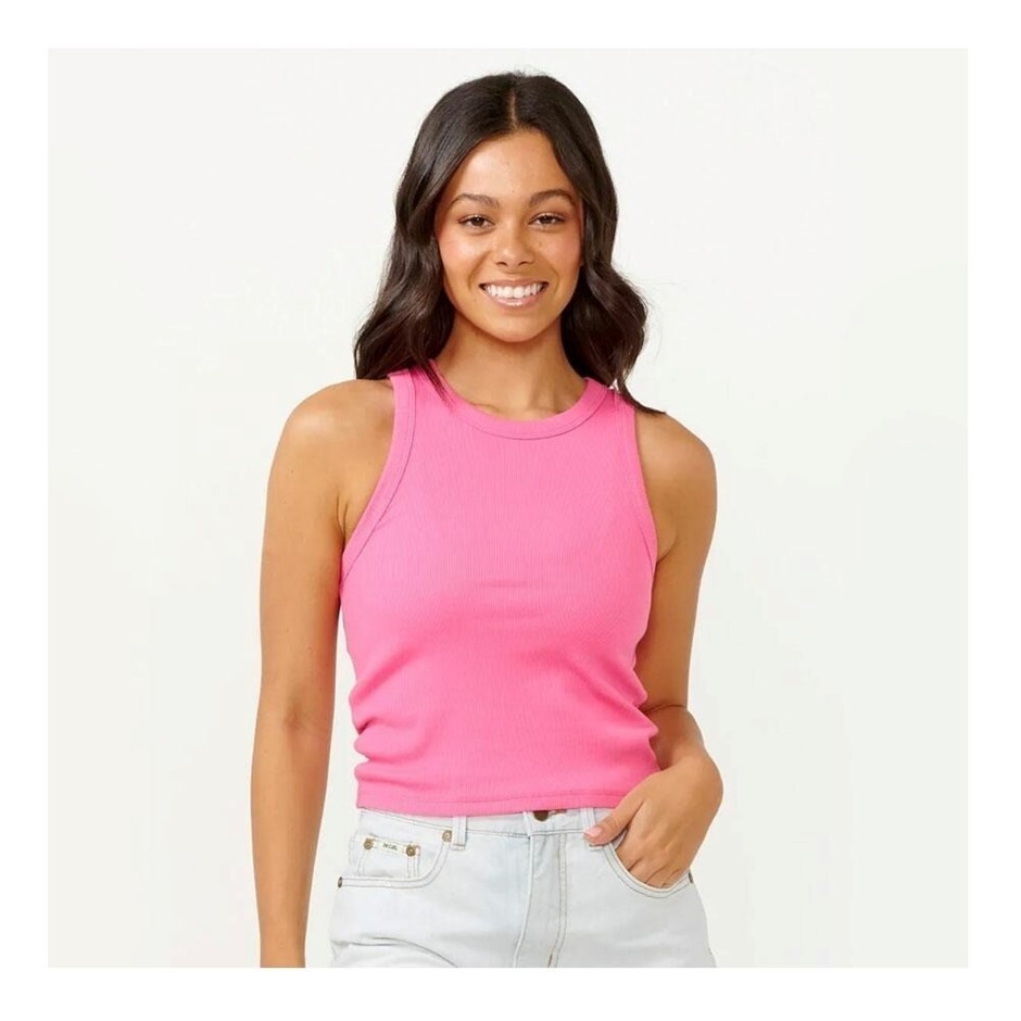 RIP CURL Women's Classic Ribbed Tank Top, Hot Pink, Size 2XS. RRP: $39.99.
