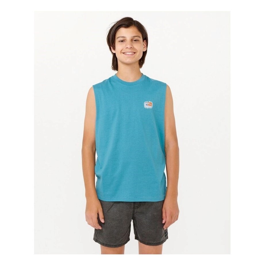 RIP CURL Boy's Evolution Muscle Crew Neck Tank Top, Size 12, Ocean. RRP: $3