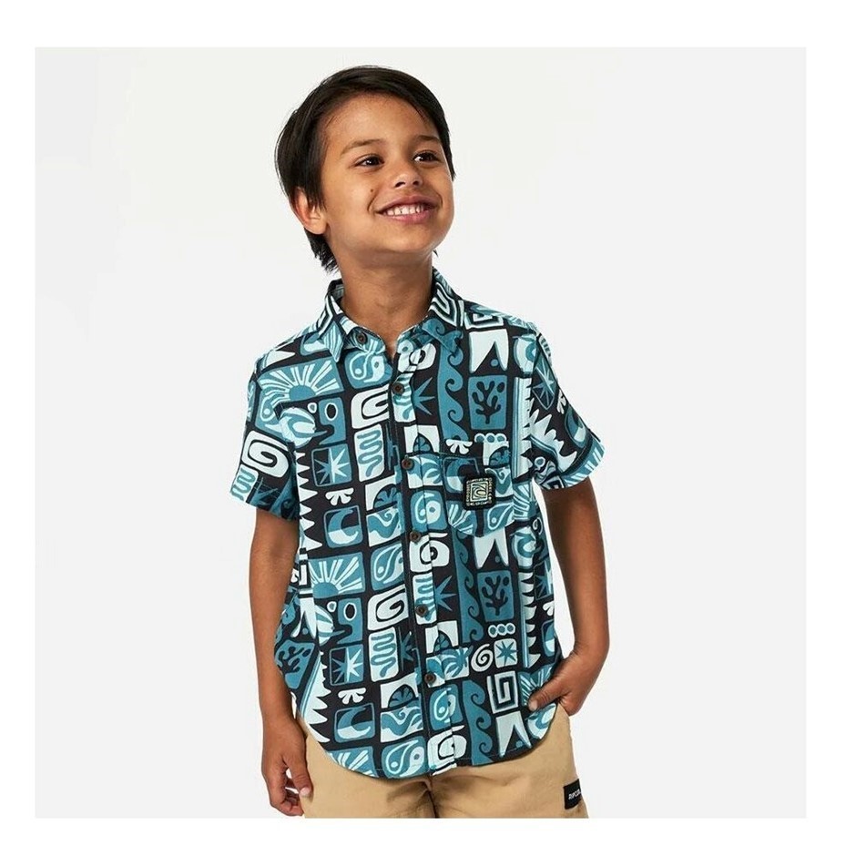 RIP CURL Boy's Geo Short Sleeves Shirt - Ocean, Size 5-6. RRP: 55.99.  Buye