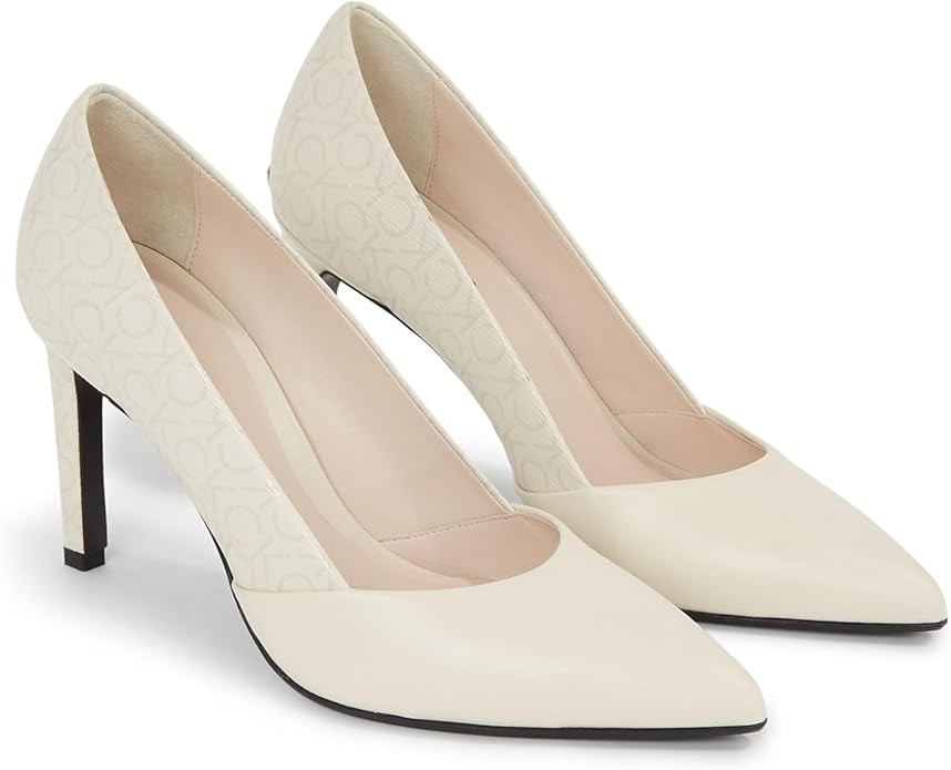 Calvin Klein Women's Leather Logo Pumps, Ecru, 7.5 US