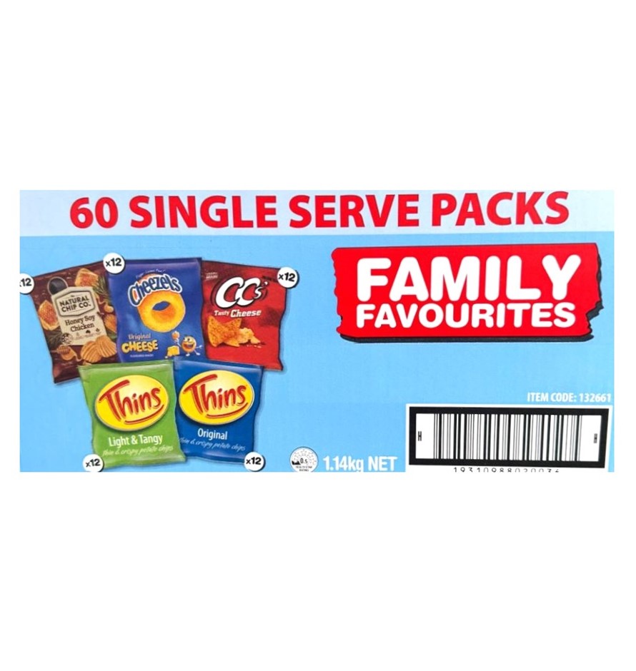 2 x Box of 60pk FAMILY FAVOURITES Assorted Variety Chips, Incl: NATURAL CHI