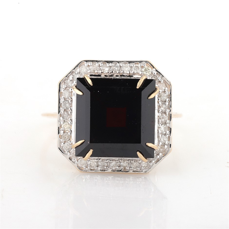 Yellow Gold Natural Garnet & Diamond Ring  with Valuation