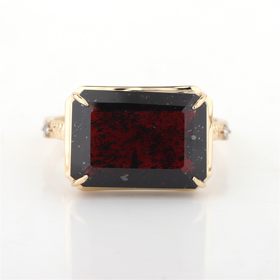 Yellow Gold Natural Garnet & Diamond Ring with Valuation