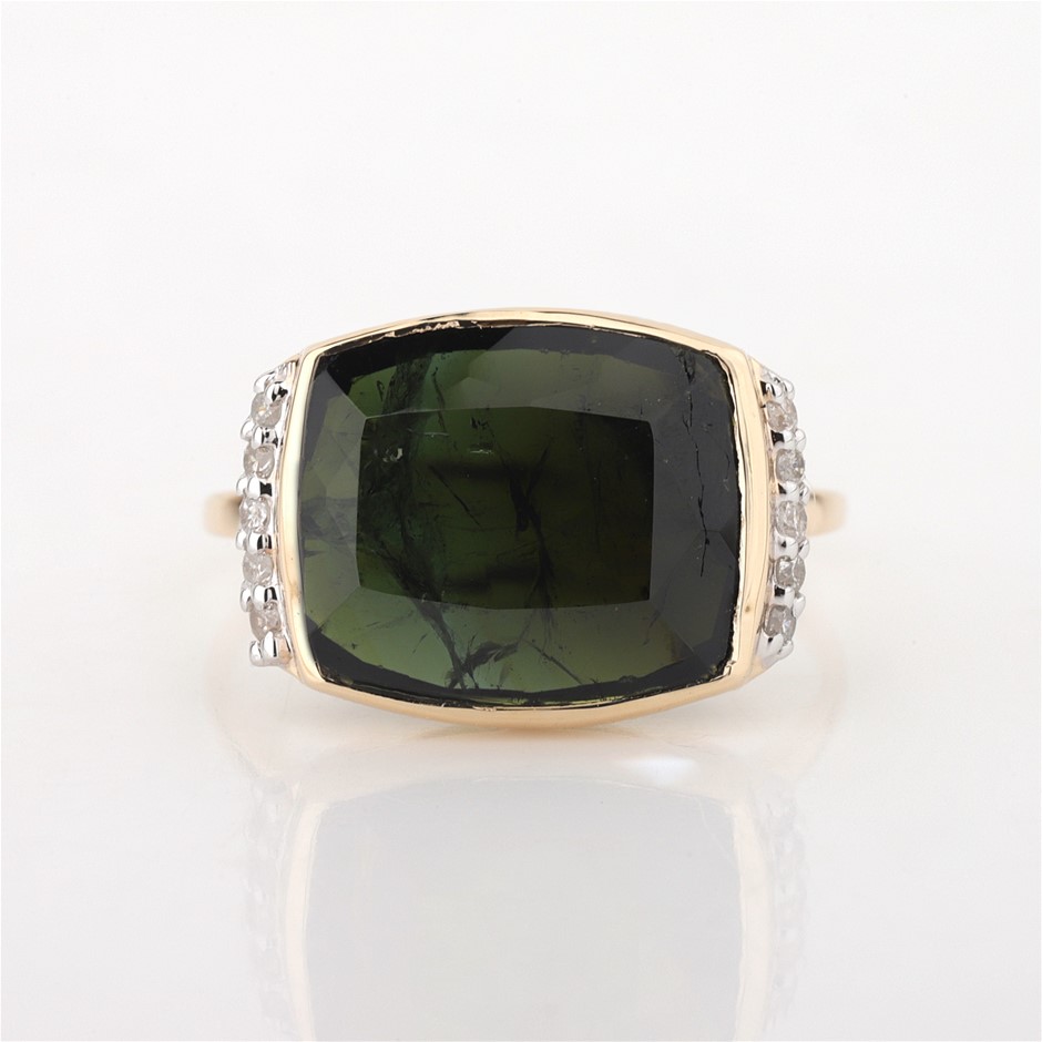 Yellow Gold Natural Tourmaline & Diamond Ring with Valuation