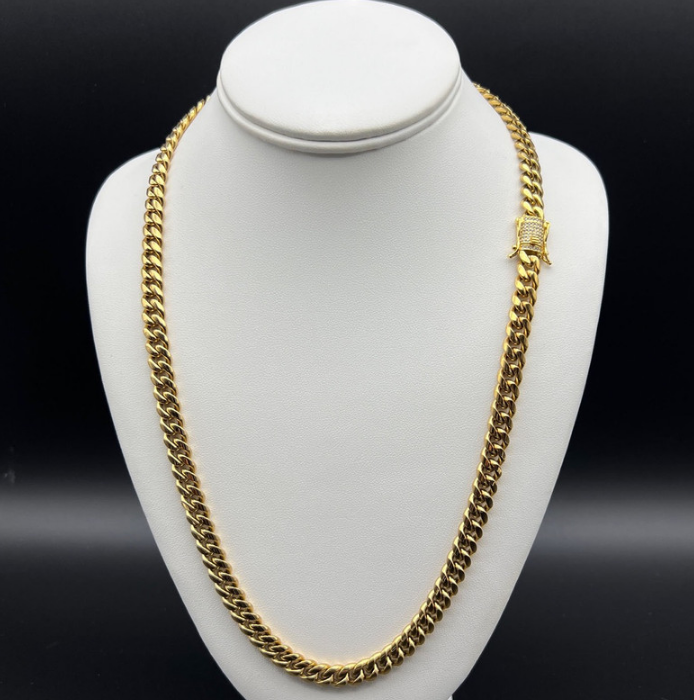 18K Gold-Filled Cuban Necklace with Simulated Diamond Clasp, 8MM - 60.9cm
