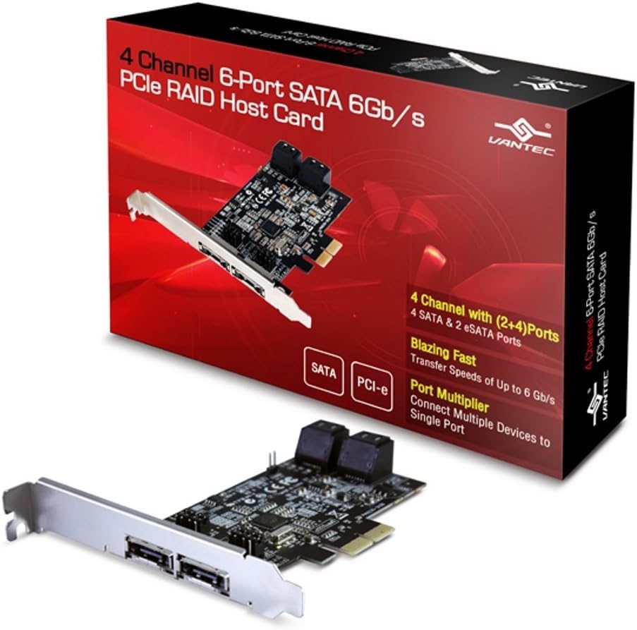 VANTEC 4-Channel 6-Port SATA 6GB/s PCIe RAID Host Card w/ HyperDuo Technolo