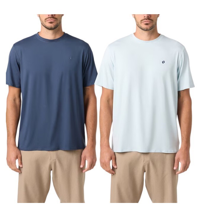 2-Pack HANG TEN Men's UPF50+ Sun Tees, Size XL, Blue/Dark Blue.