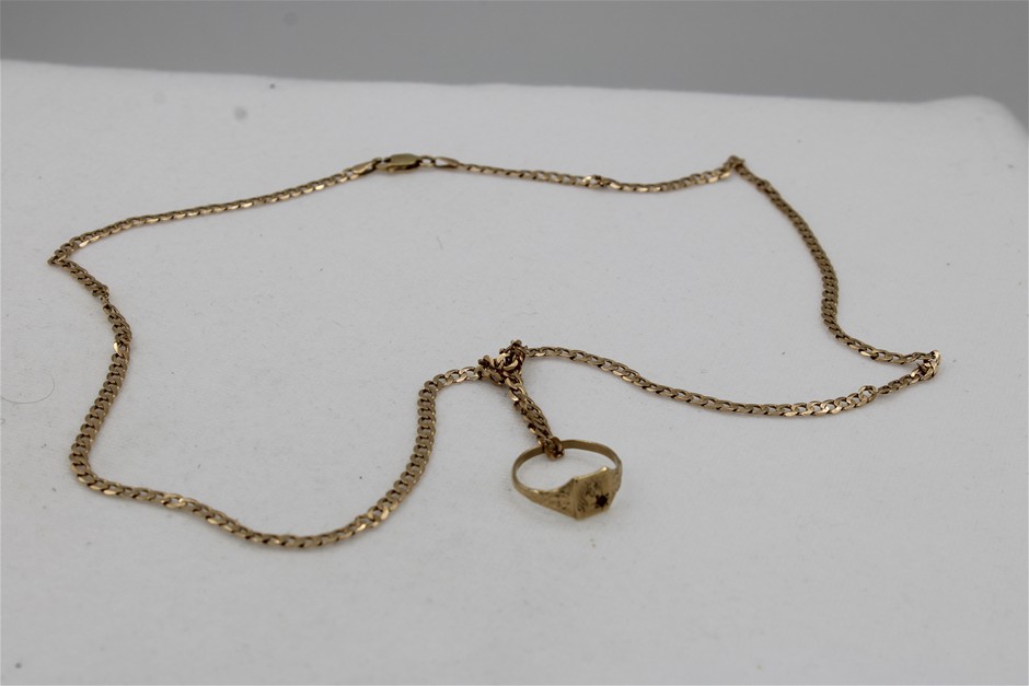 Stamped 9ct Yellow Gold Chain with Signet Ring