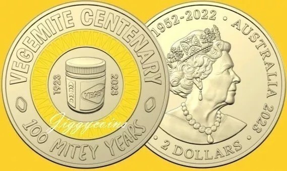 UNC 2023 $2 Vegemite Yellow RARE Coloured two $Coin
