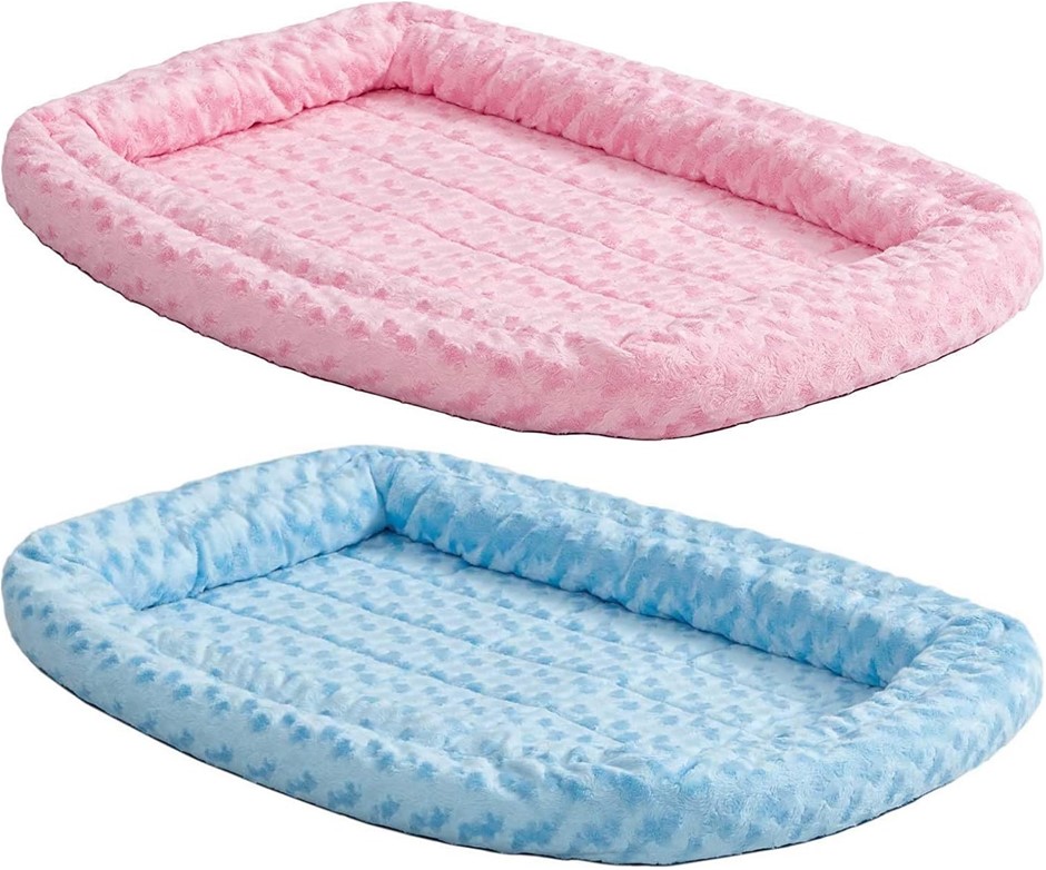 2 x MidWest Homes for Pets Double Bolster Crate Beds (18-Inch) – Pink & Blu