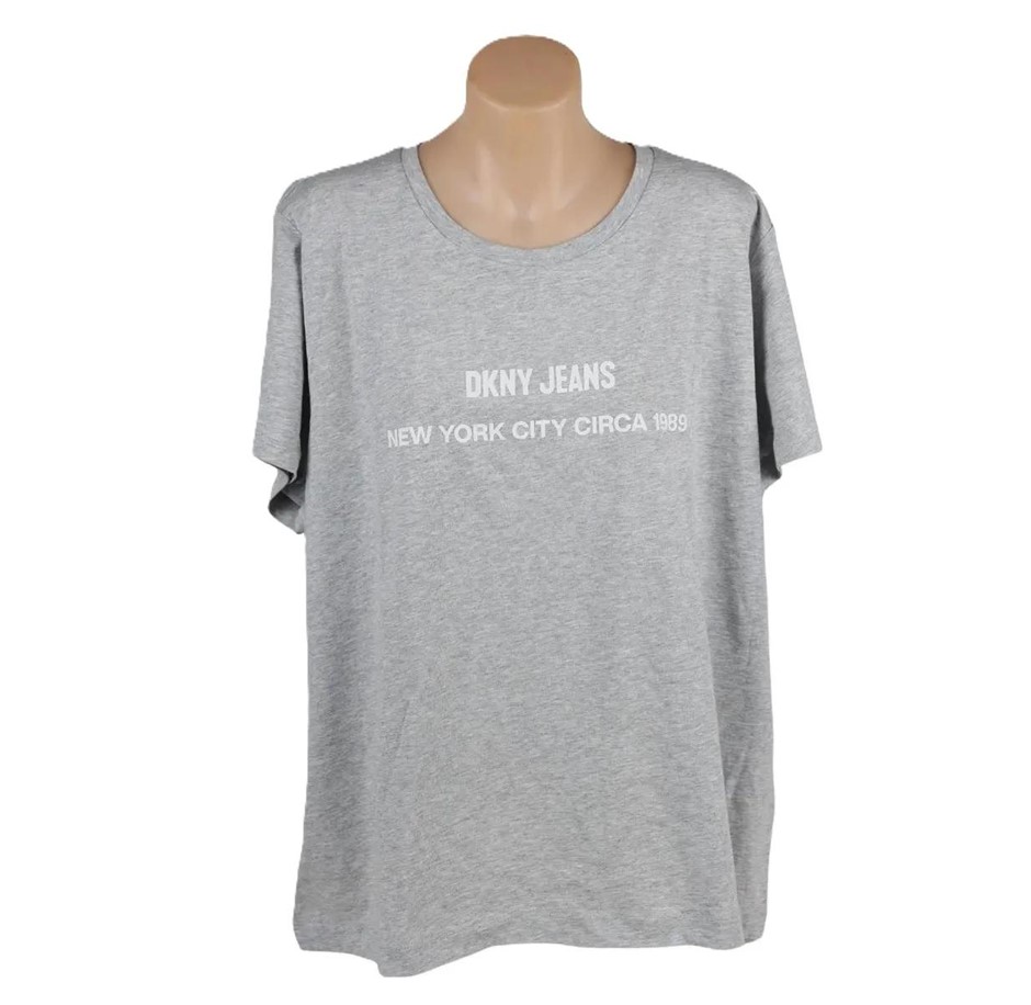 2 x DKNY Women's Logo Tee, Size XS, 60%Cotton, Heather Grey (HGR). Buyers