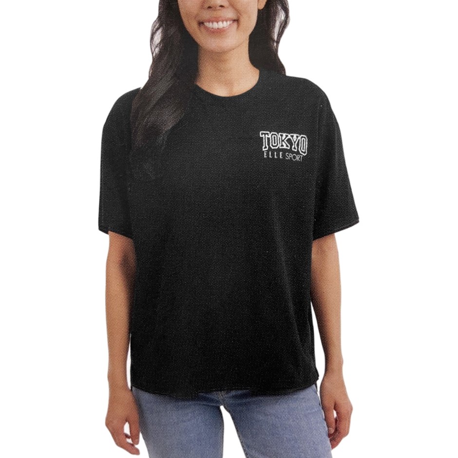 2 x ELLE SPORT Women's City Logo Tee, Size M, 100% Cotton, Black (Tokyo).