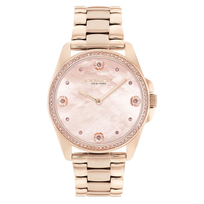 COACH Women's Greyson Rose-Gold Steel Mother Of Pearl & Stone Quartz Watch,