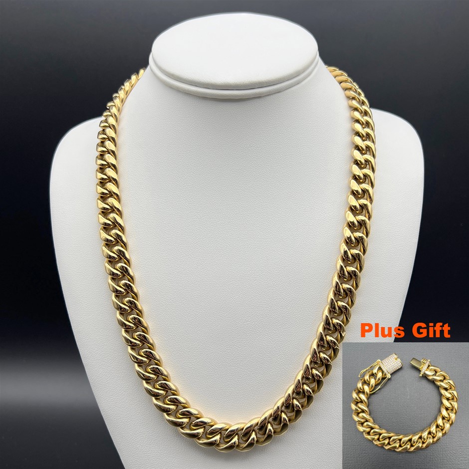18K Gold-Filled Cuban Necklace with Simulated Diamond Clasp - 55.8cm