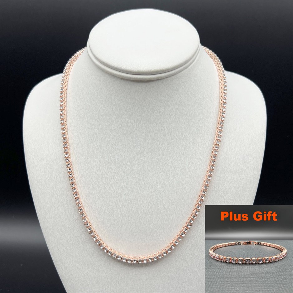 18K Rose Gold-Filled 3mm Necklace with Simulated Diamonds - 50.8cm