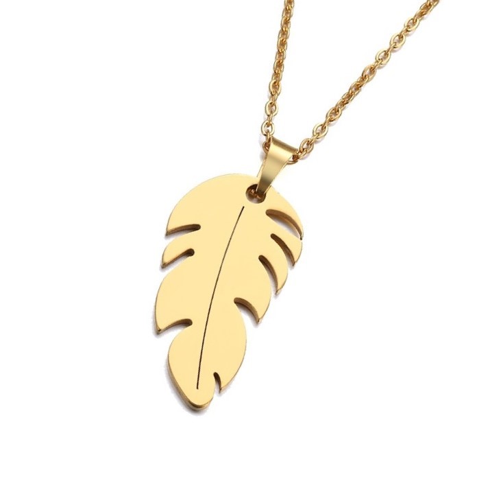 Designer Stainless Steel Feather Pendant Necklace - Yellow