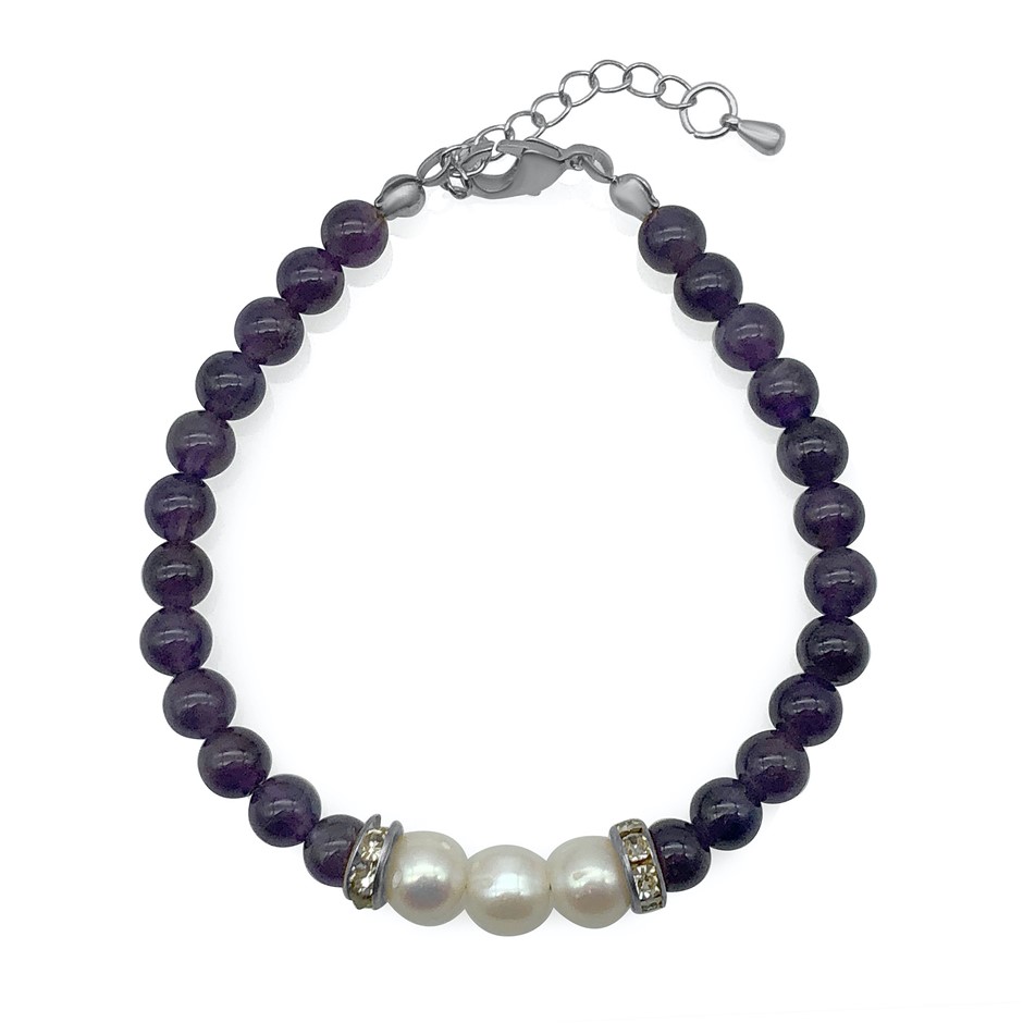 7-8mm Pearl & Amethyst with Real Platinum Plated Bracelet