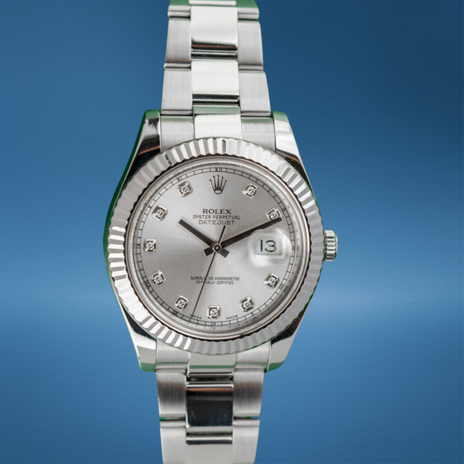 Rolex Datejust II Silver Diamond Dial 116334 Stainless Steel WxO & COA