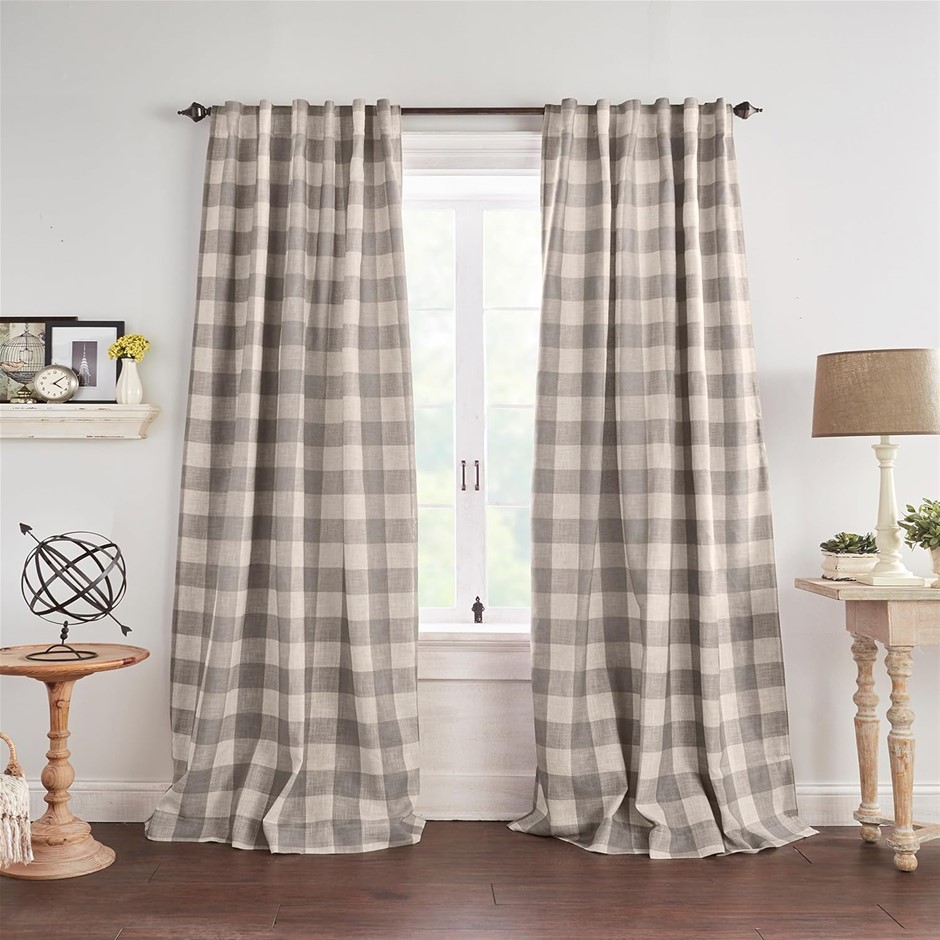 ELRENE Chic Buffalo Plaid Curtain Planel Grainger, Gray, 52" x 95" (1 Panel