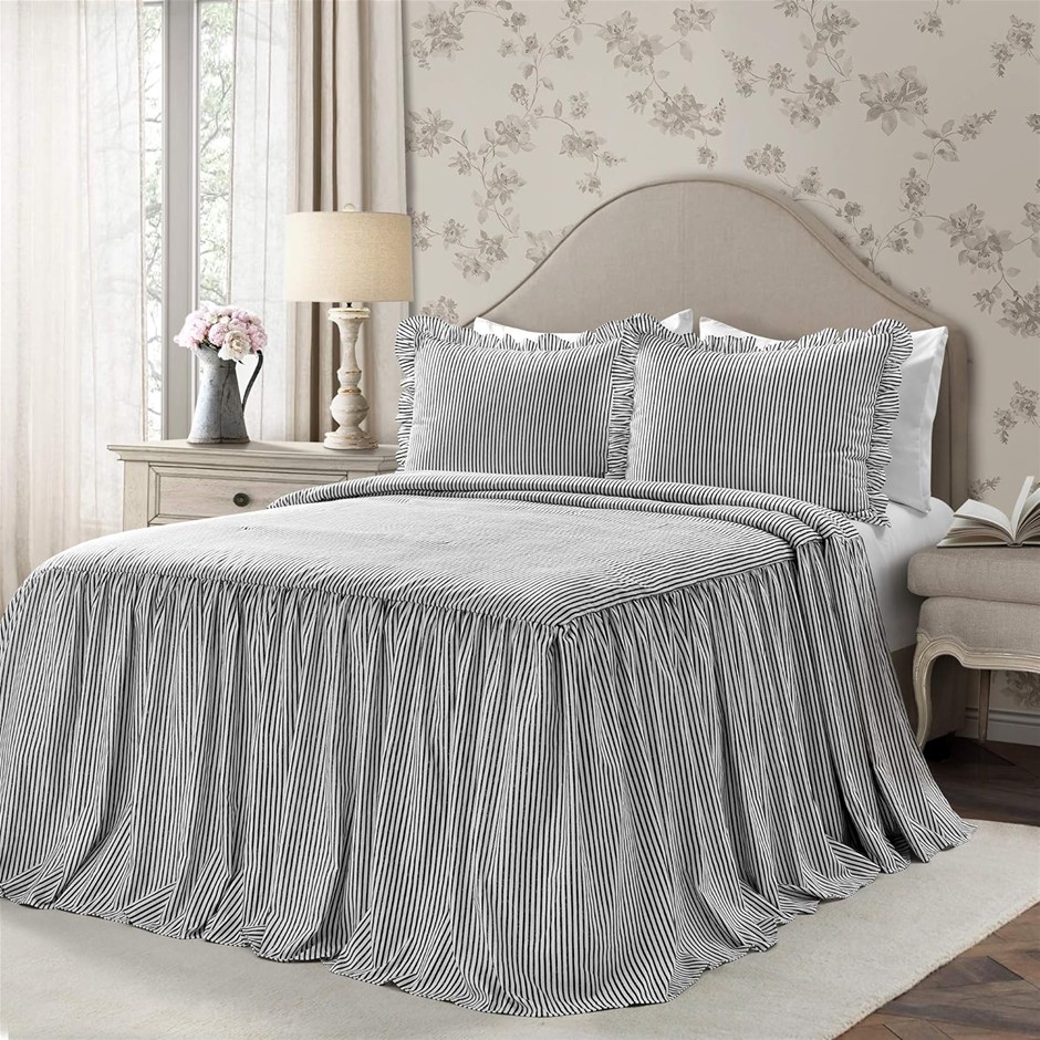 Lush Decor Black Lush Décor Ticking Stripe Bedspread Vintage Chic Farmhouse
