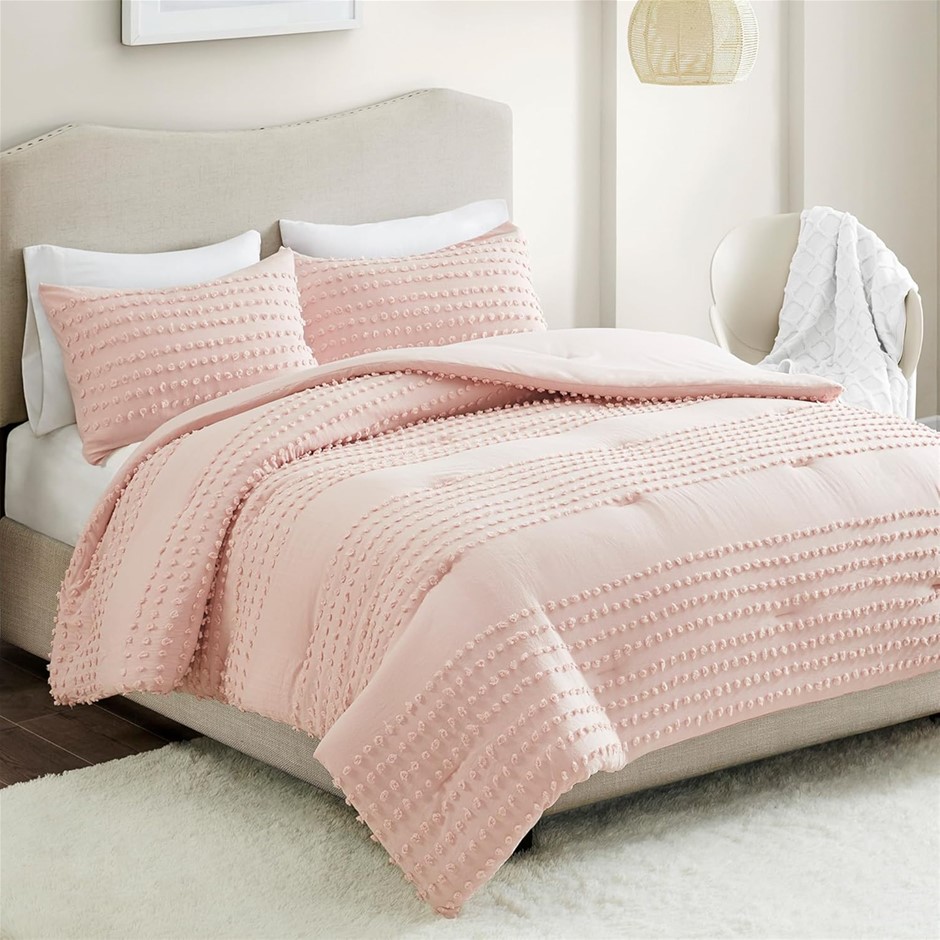 COMFORT SPACES Cotton Comforter Set Jacquard Pom-Pom Tufts Design, Down Alt
