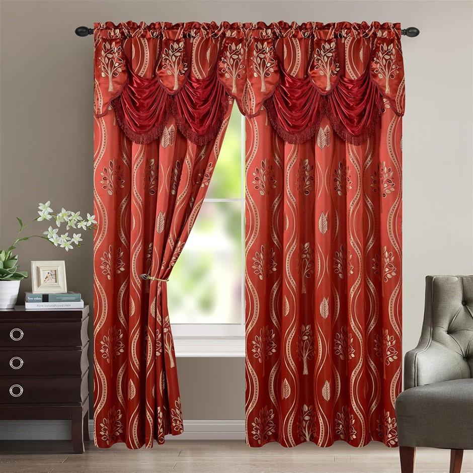 ELEGANT COMFORT Aurora Jacquard Luxurious Curtains with Attached Valance &