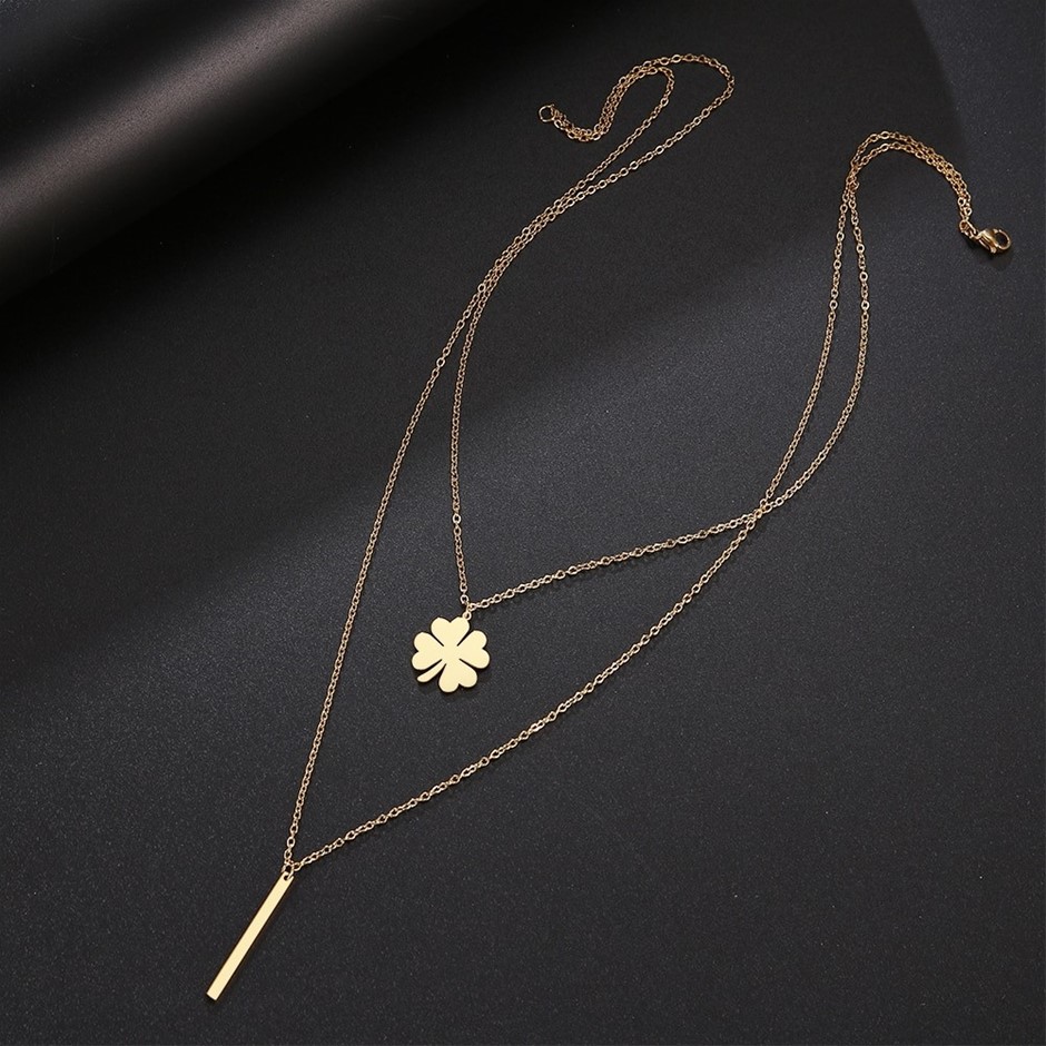 Stainless Steel Double Layer Choker "Clover" Necklace - Yellow