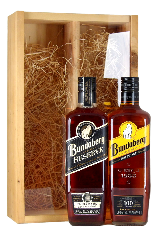 Mixed Bundaberg Rum Pack in a wooden case (2x 700mL), QLD