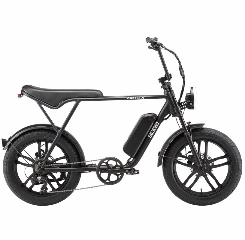 ARVO Moto X Ebike Black. NB: no charger, 1 tire needs inflation