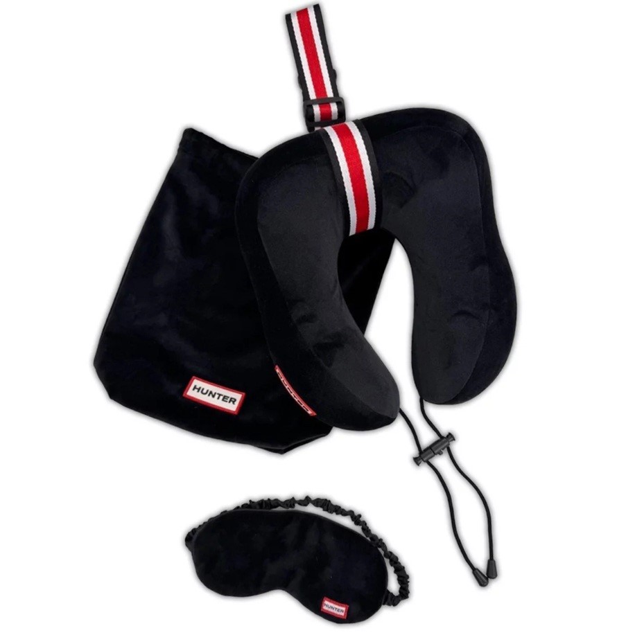 HUNTER Travel Pillow & Eye Mask 3-Piece Set, Black.