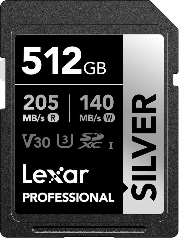 LEXAR 512GB Professional Silver SDXC Memory Card, UHS-I, C10, U3, V30, 4K V