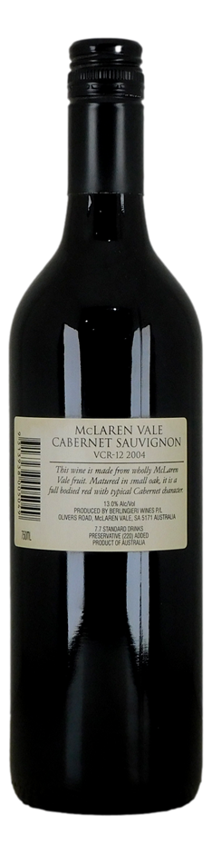 Berlingieri Wines Cabernet Sauvignon VCR-12 2004 (1x 750mL), AUS.