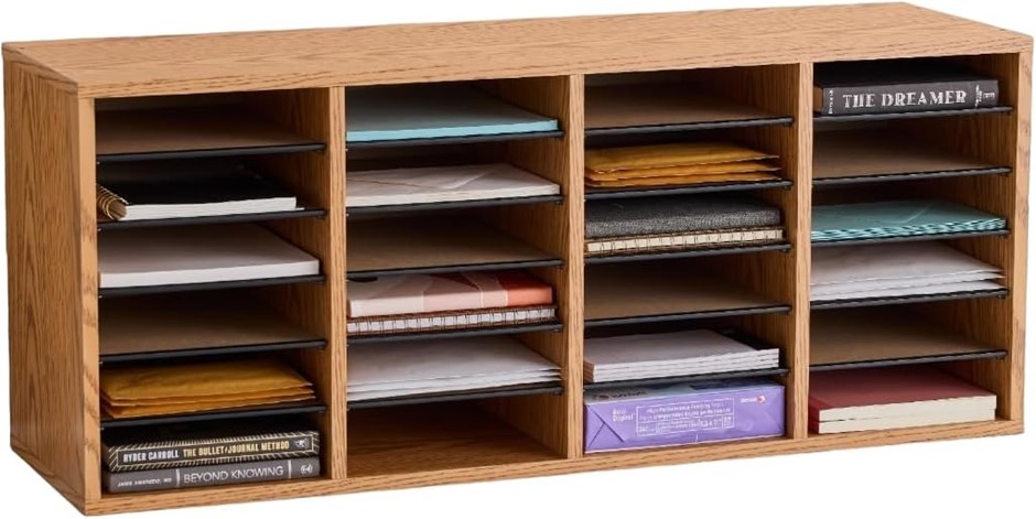 SAFCO Wood Adjustable Literature Organizer, 24 Compartment, Medium Oak, 942