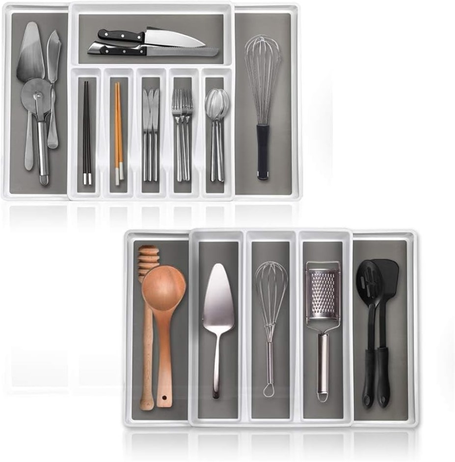 ELTOW Expandable Silverware Drawer Organizer & Utensil Tray Set, Non-Slip,