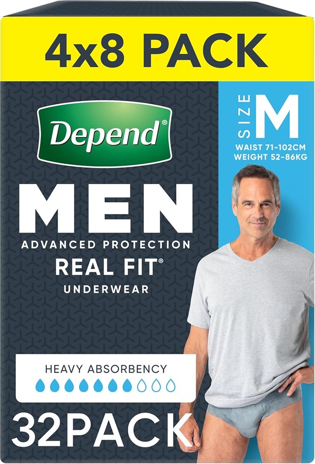 DEPEND Real Fit Incontinence Underwear Men Medium 32 Count (4 x 8 Pack) - P