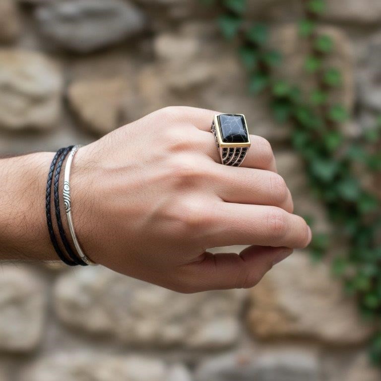 Italy Stamps 925 Silver Hip Hop Men's Ring (Stamps)-12 US