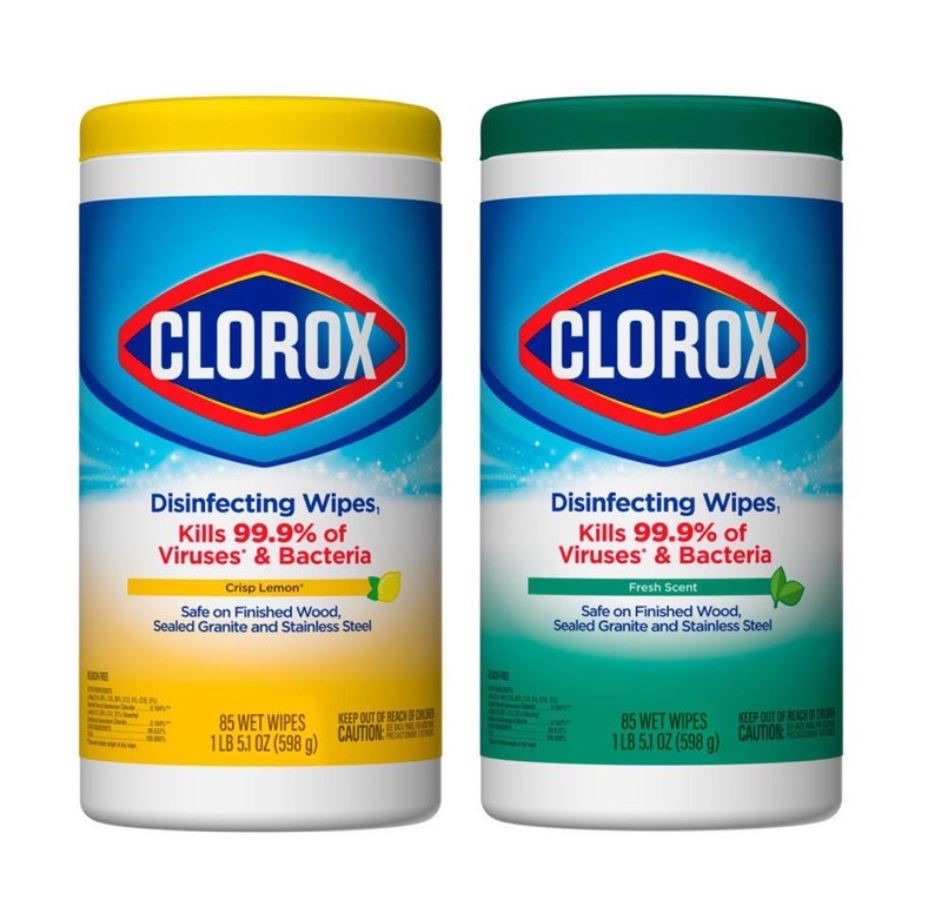 5 x CLOROX 85pk Disinfecting Wipes, 598g, 3 x Crisp Lemon & 2 x Fresh Scent