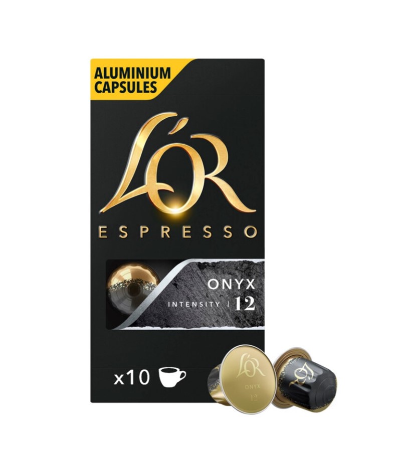 9 x Pack of 10pc L'OR Espresso Onyx Coffee Capsules, 52g. N.B: Damaged pack