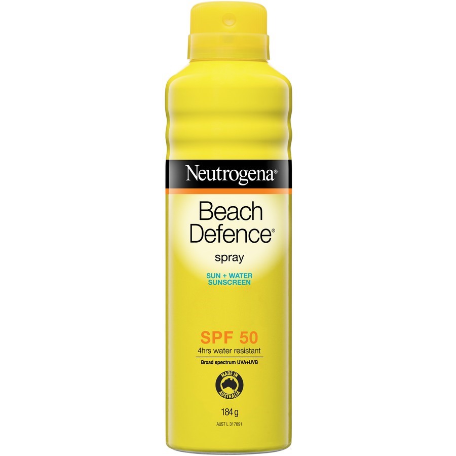 4 x NEUTROGENA Beach Defence Spray, 184g, SPF50 Sun+Water Sunscreen. NB: So