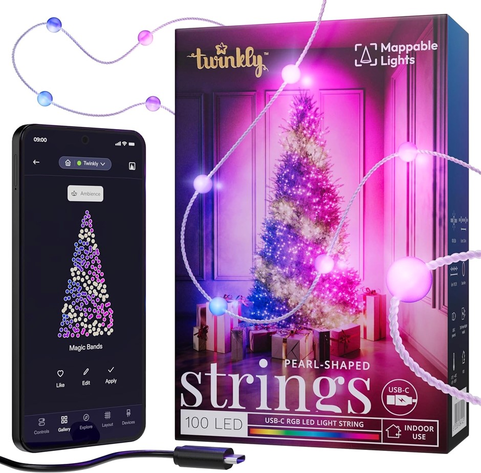 Twinkly Strings AUB-C – 100 Pearl-Shaped RGB LEDs, Clear Wire, AUB-C
