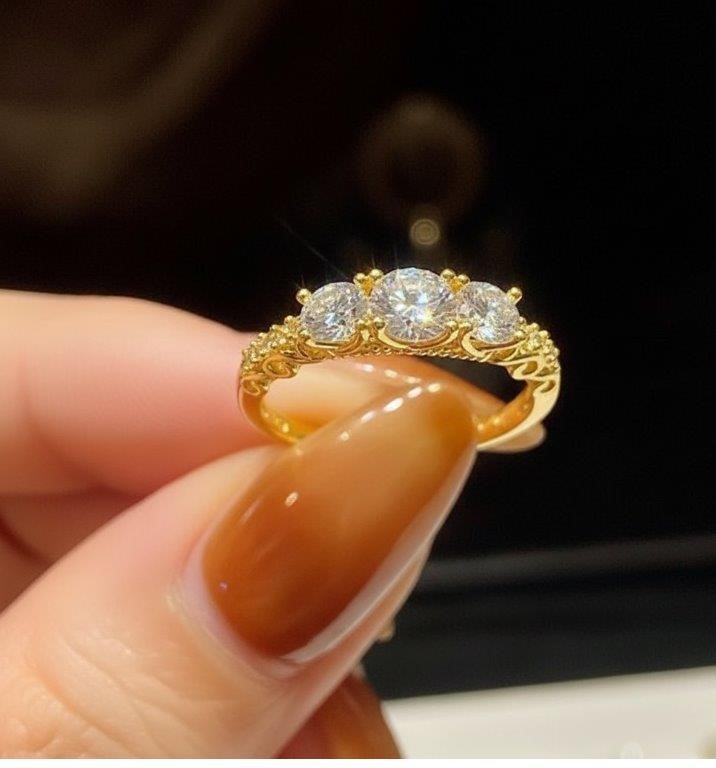 GRA Moissanite white 18k Solid Yellow Gold Vermeil Ring -9US