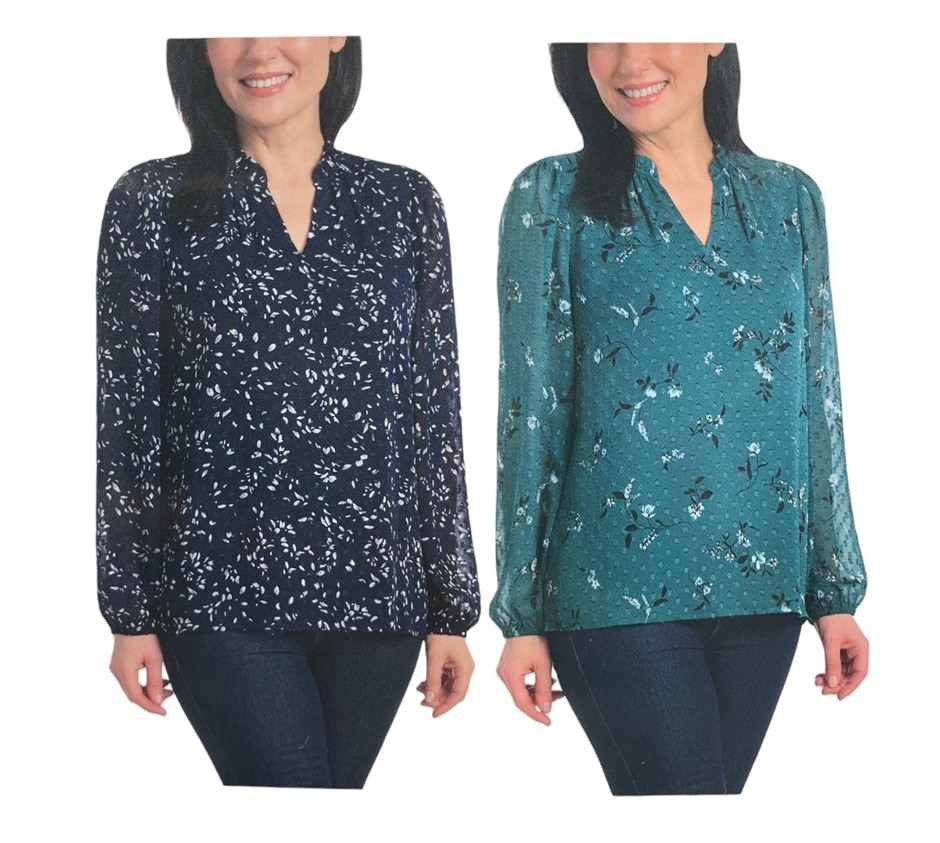 2 x HILARY RADLEY Women's Blouse, Size 2XL, Navy Combo & Deep Teal Combo, 1