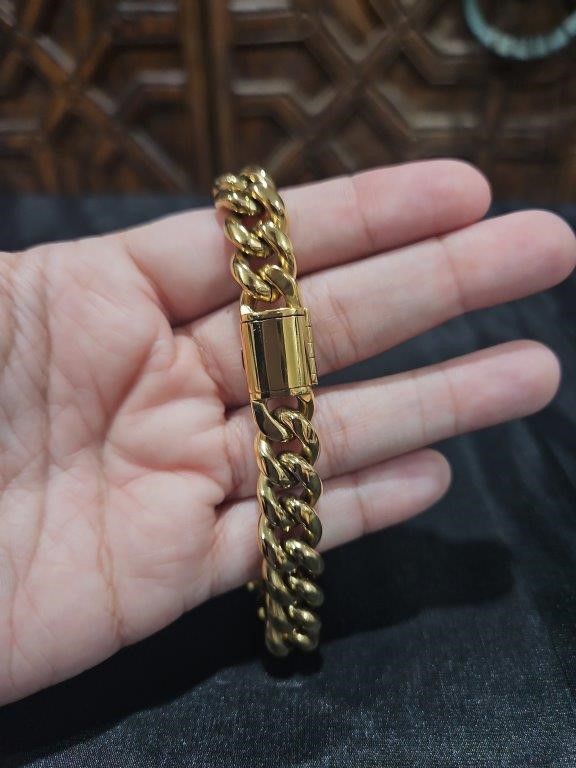 18k Italy Stamped Yellow Gold Filled Bracelet-Quality Guarantee-22cm-12mm